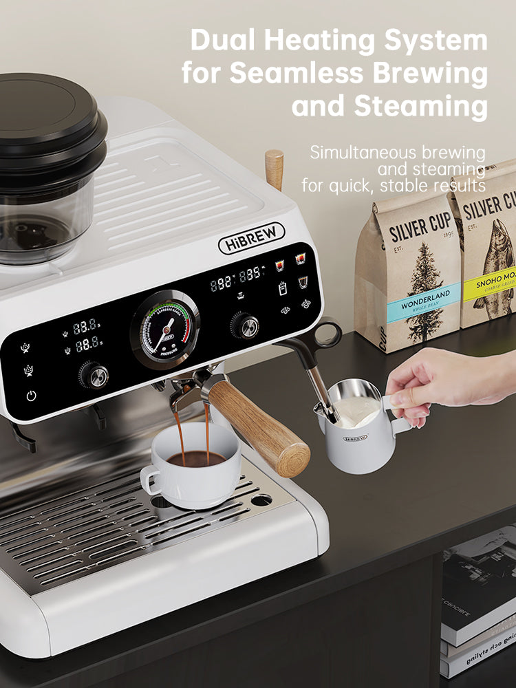 HiBREW Full Semi-Automatic Milk Dual Heating Espresso with Grinding Coffee Machine  H7B