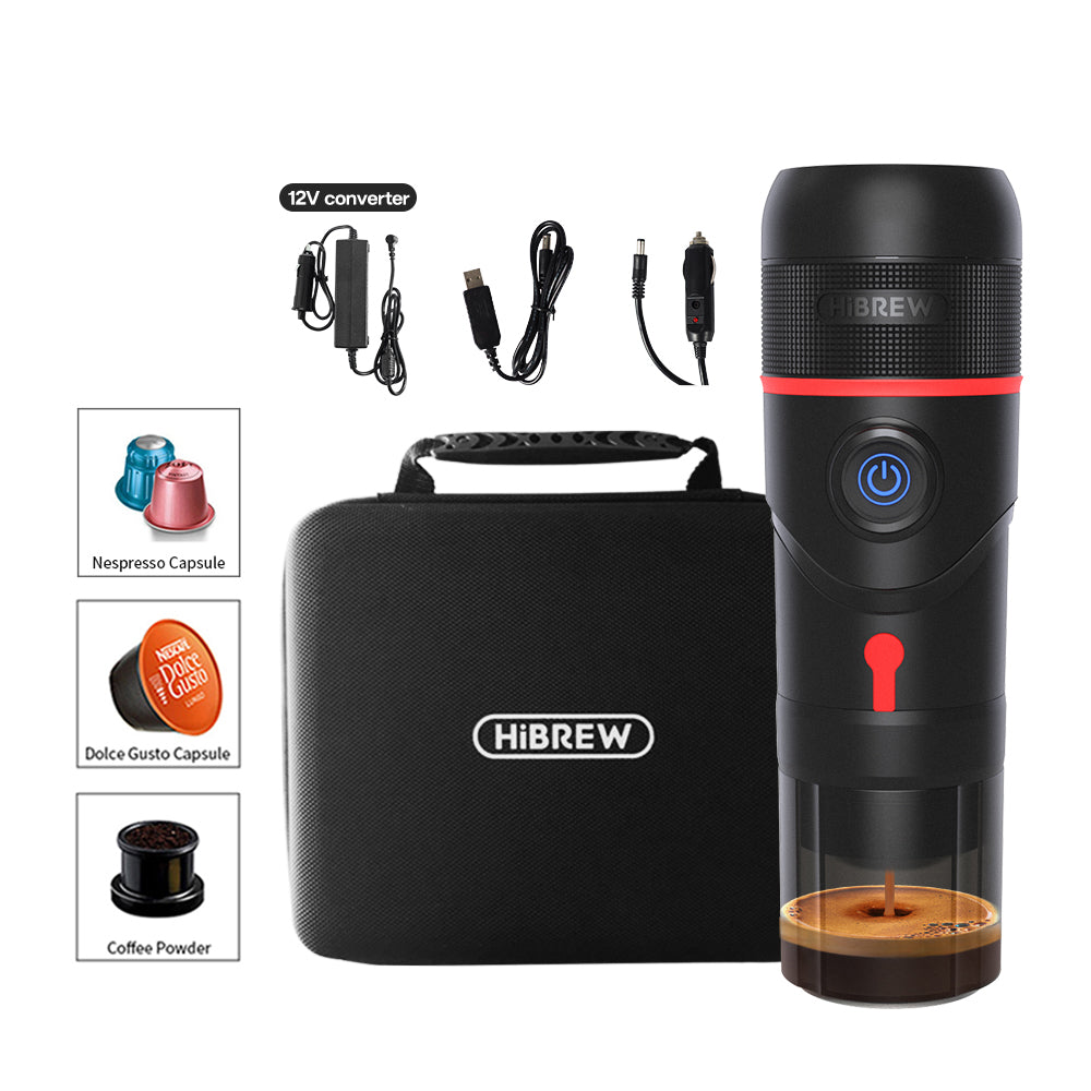 HiBREW Portable Coffee Machine for Car & Home,DC12V Expresso Coffee Maker Fit Nexpresso Dolce Pod Capsule Coffee Powder H4
